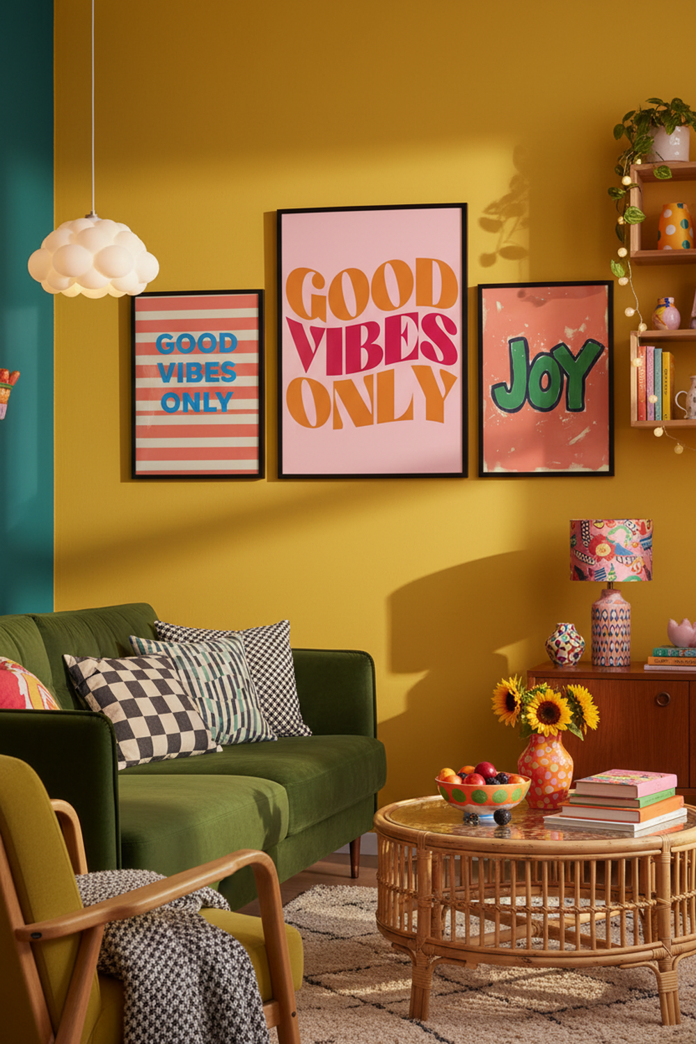 Good Vibes Only Typography Art Print as part of a gallery wall arrangement