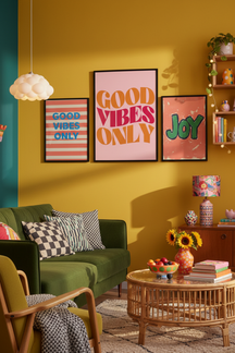 Good Vibes Only Typography Art Print as part of a gallery wall arrangement