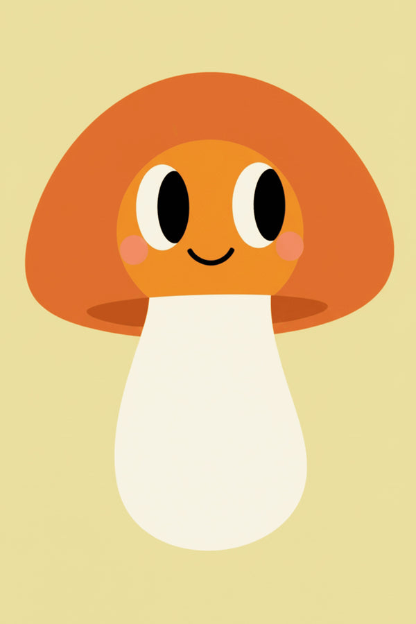 Happy Mushroom - Playful Illustration Wall Art Print – wall art print by LOUDHAUS