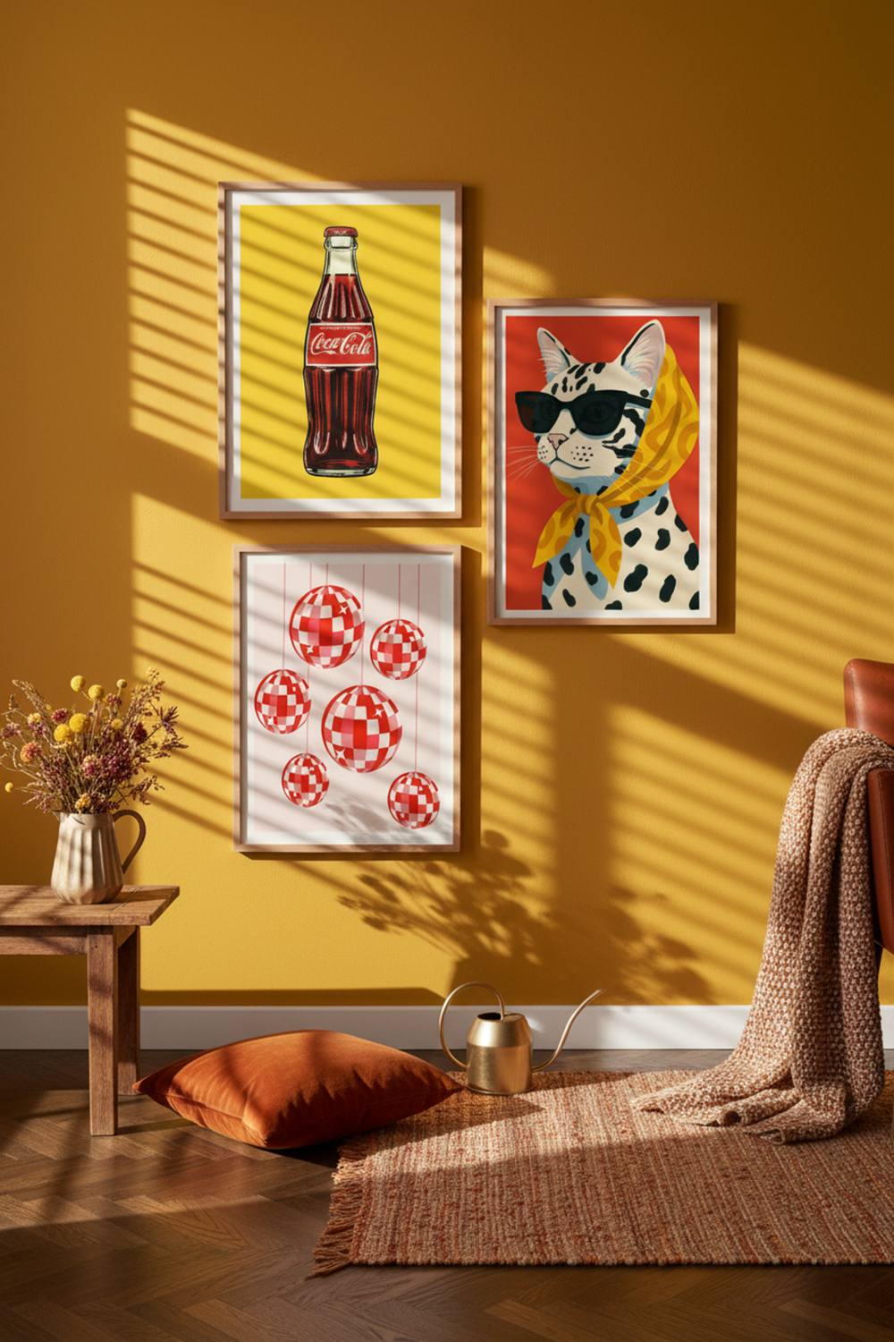 Iconic Coca-Cola Bottle Art Print as part of a gallery wall arrangement