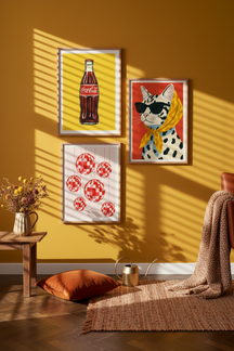 Iconic Coca-Cola Bottle Art Print as part of a gallery wall arrangement
