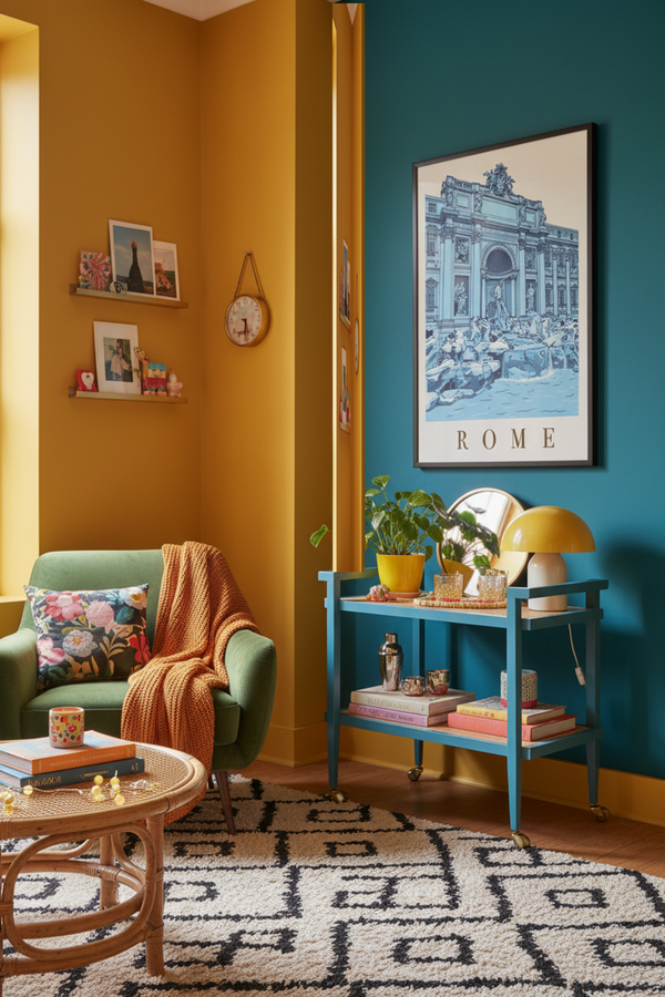 Iconic Trevi Fountain Rome Art Print shown framed in a modern room setting