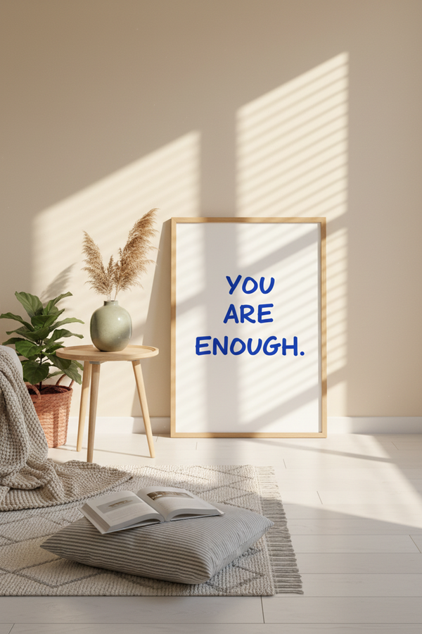 Inspiring 'You Are Enough' Art Print shown framed in a modern room setting