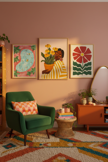 Joyful Floral Embrace Art Print as part of a gallery wall arrangement