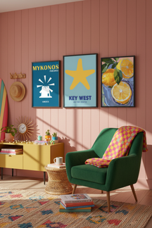 Key West Starfish Travel Art Print as part of a gallery wall arrangement