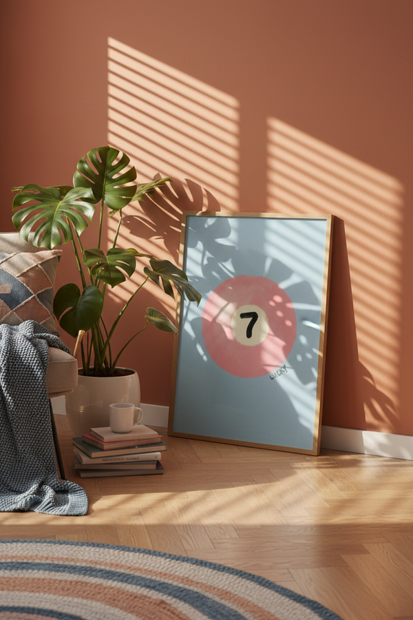 Lucky Number Seven Art Print shown framed in a modern room setting