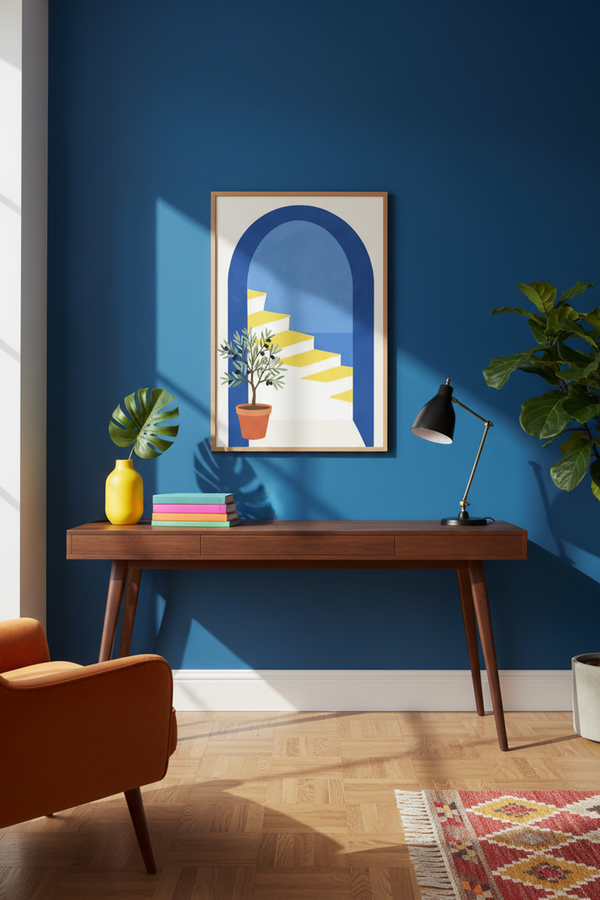 Mediterranean Archway Art Print shown framed in a modern room setting