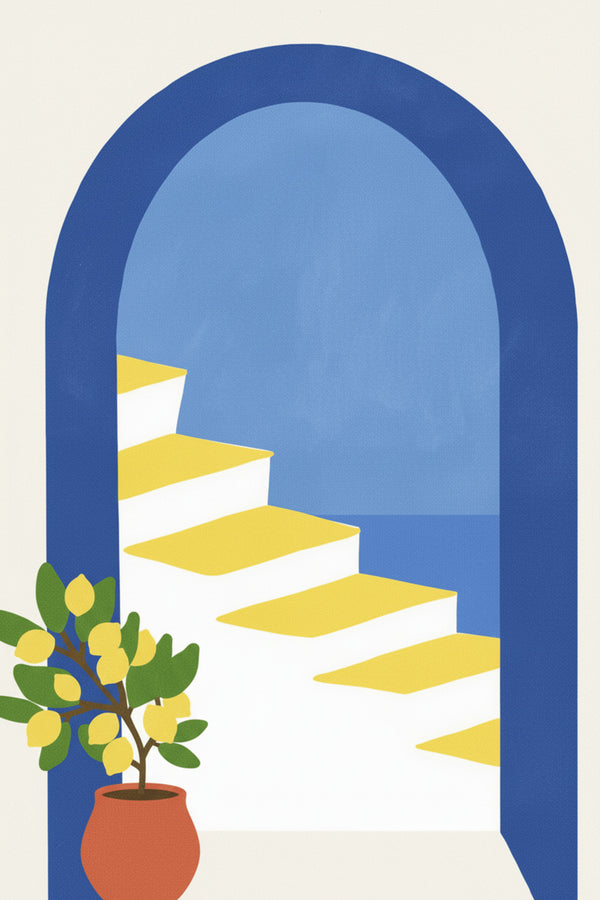 Mediterranean Archway Lemon Tree Art Print – wall art print by LOUDHAUS