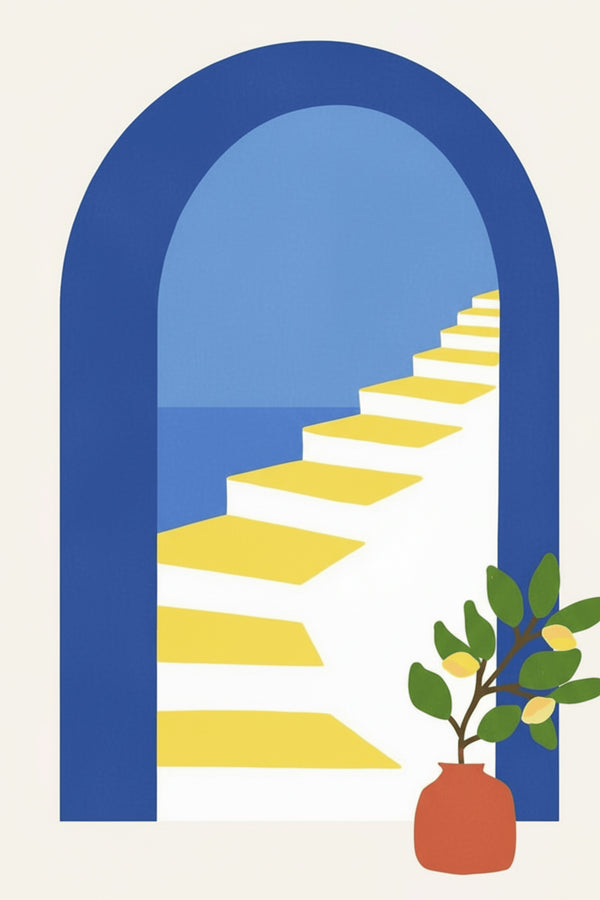Mediterranean Archway Steps Art Print – wall art print by LOUDHAUS