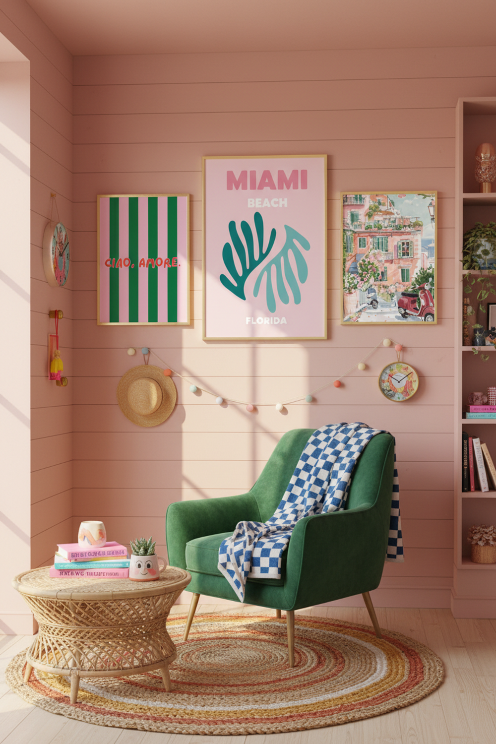 Miami Beach Tropical Leaves Art Print as part of a gallery wall arrangement