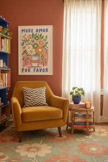 More Amor Por Favor Floral Art Print shown framed in a modern room setting