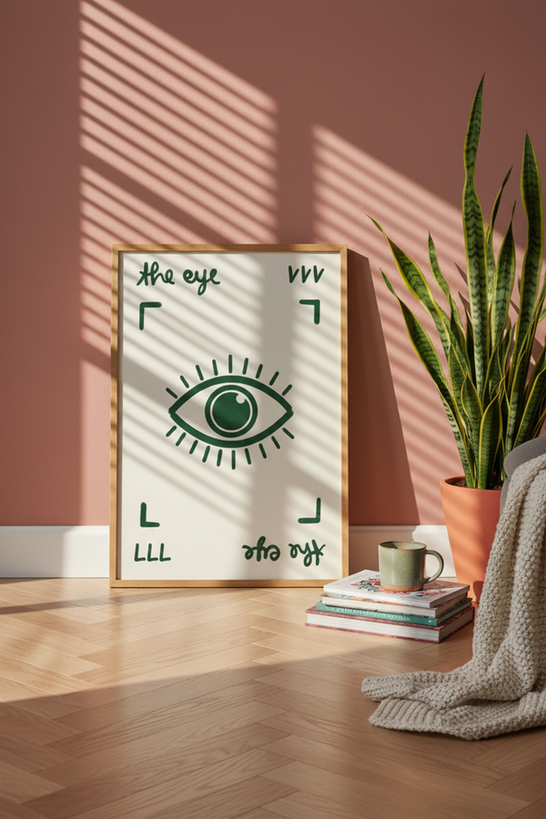 Mystic Eye Minimalist Art Print shown framed in a modern room setting