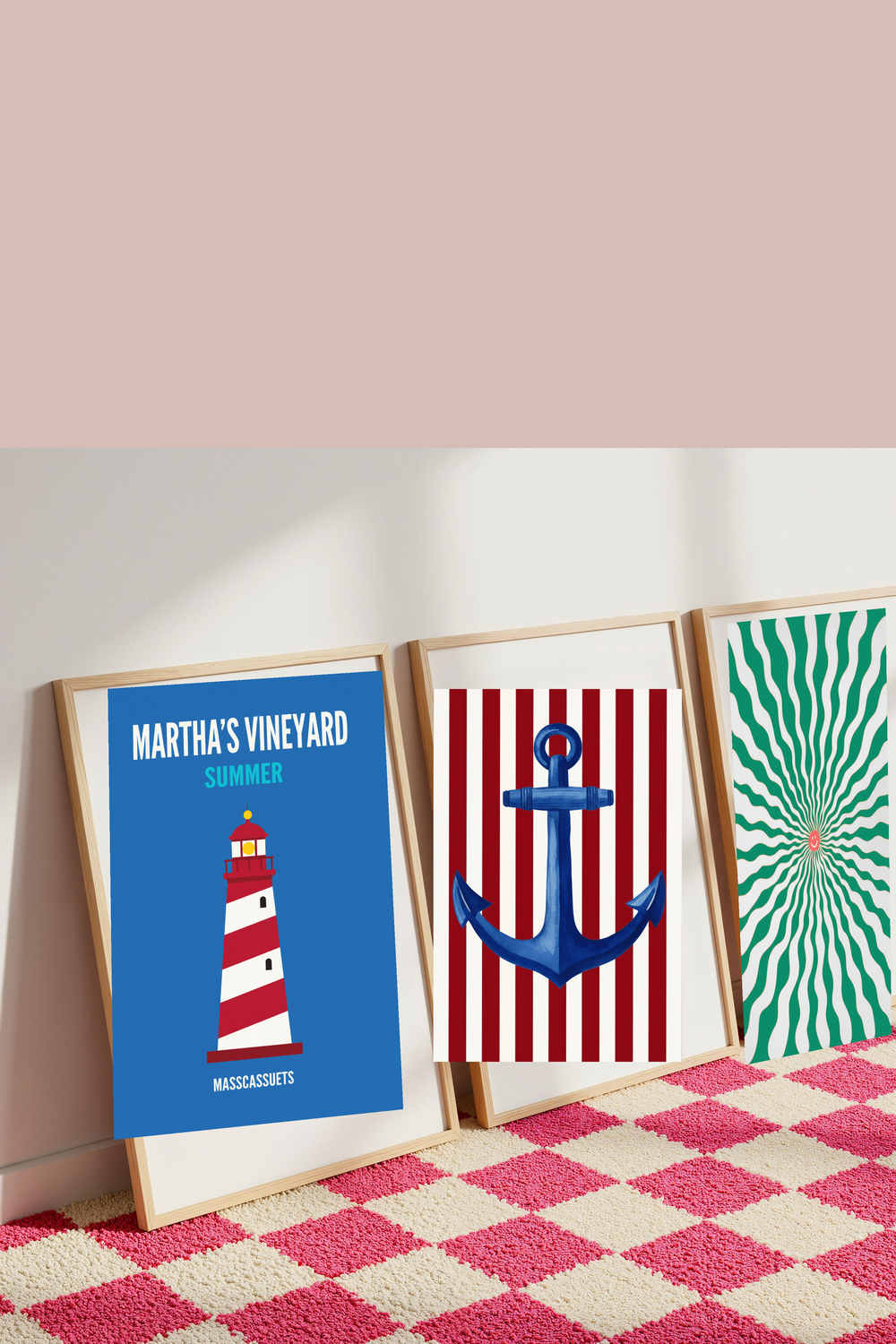 Nautical Anchor Stripe Art Print as part of a gallery wall arrangement