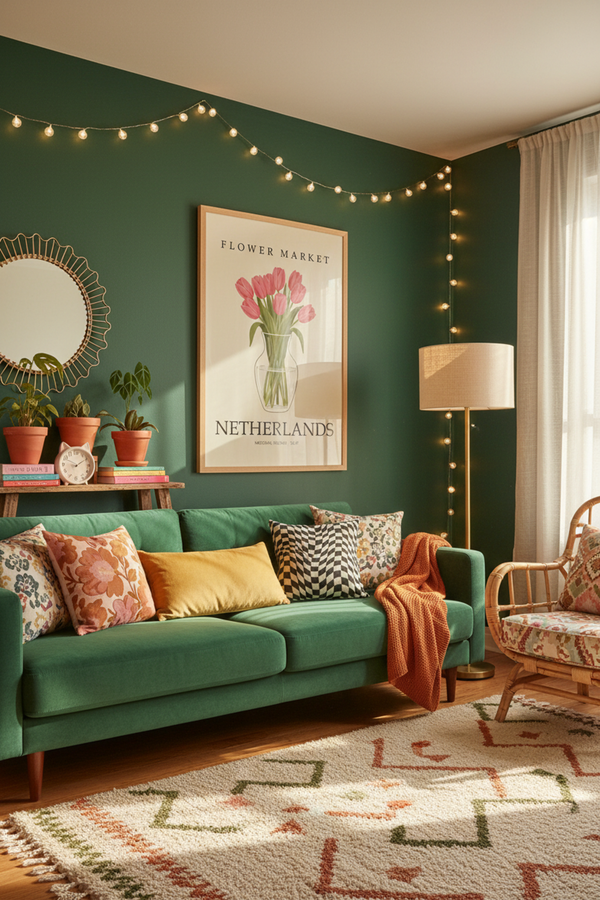 Netherlands Tulip Flower Market Art Print shown framed in a modern room setting