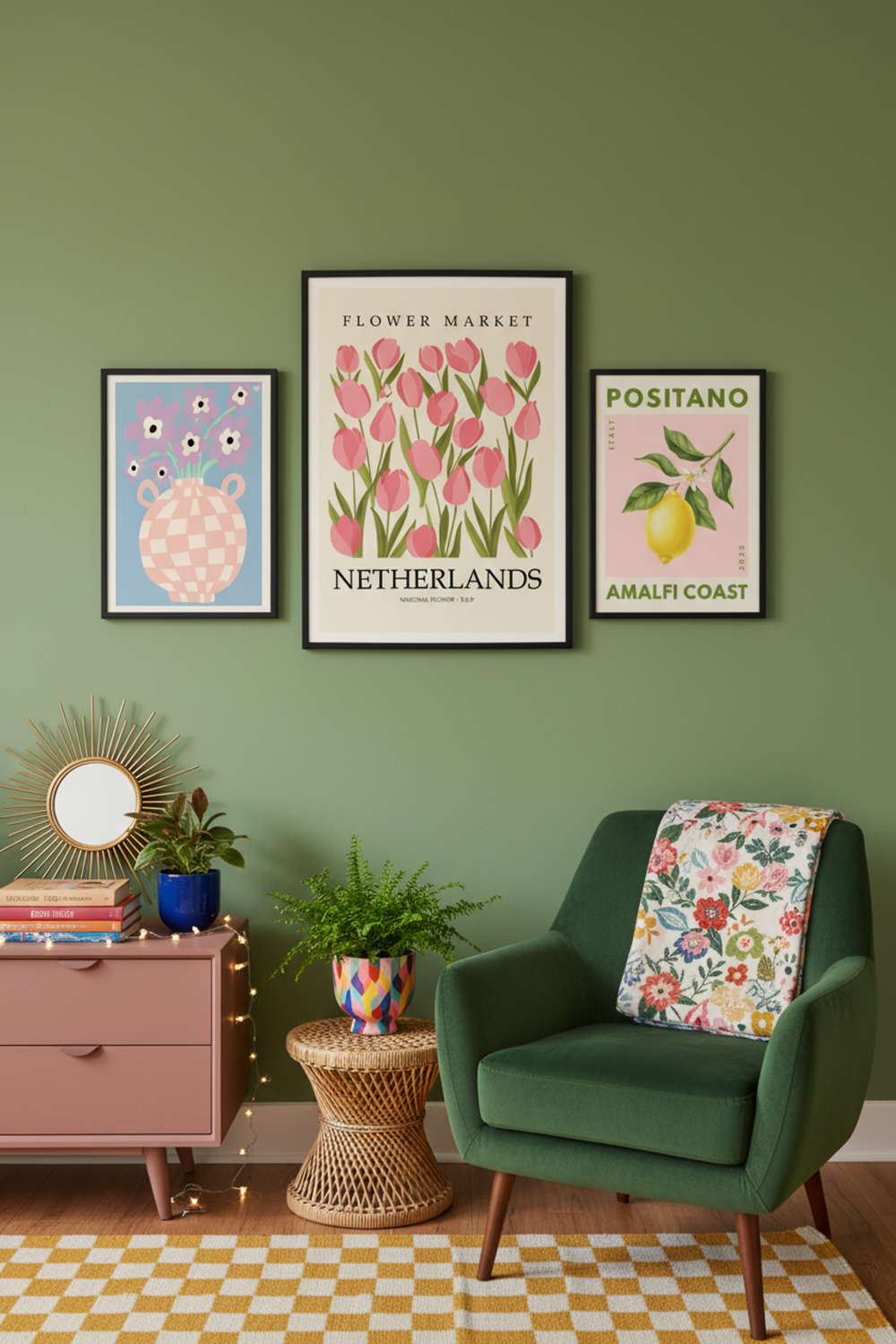 Netherlands Tulip Flower Market Print as part of a gallery wall arrangement