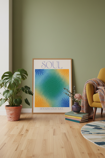 Nourish Your Soul Aura Art Print shown framed in a modern room setting