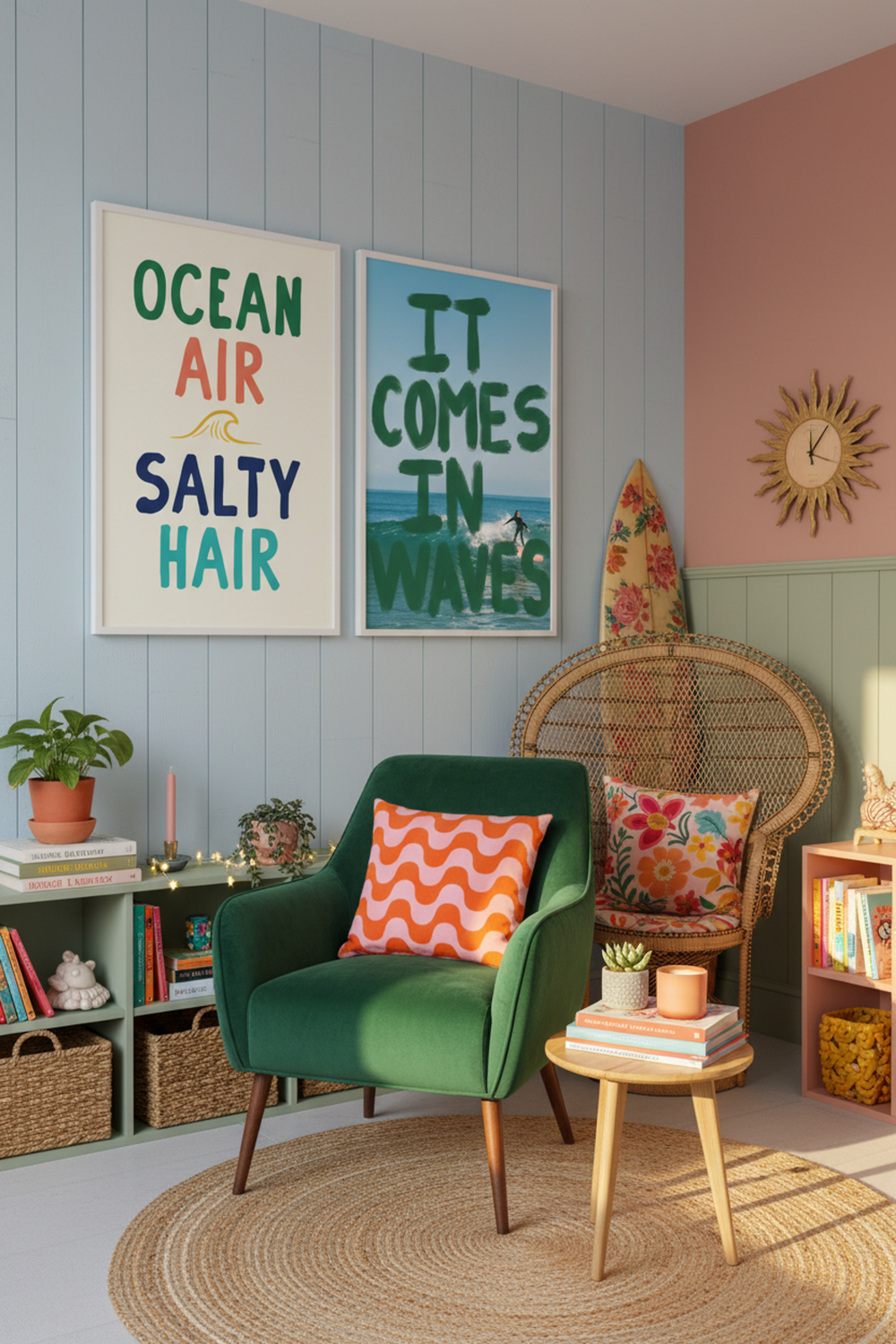 Ocean Air Salty Hair Typography Art Print as part of a gallery wall arrangement