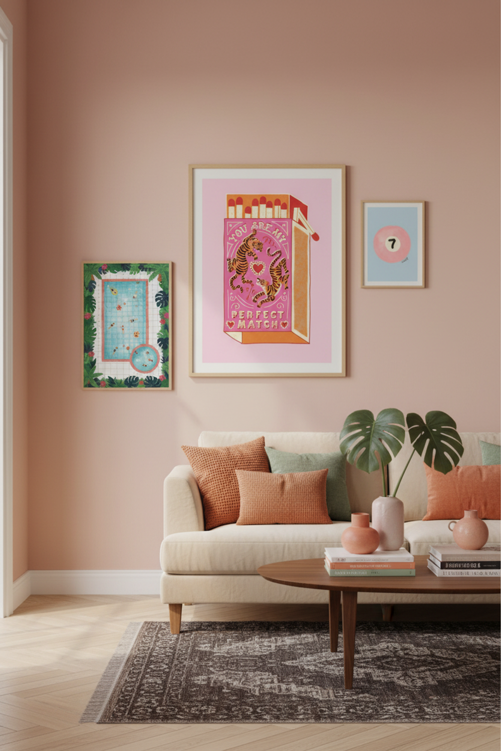 Perfect Match Tigers Art Print as part of a gallery wall arrangement