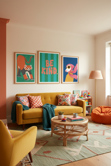 Playful 'Be Kind' Typography Art Print as part of a gallery wall arrangement