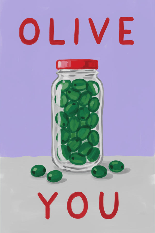 Playful 'Olive You' Pun Art Print – wall art print by LOUDHAUS