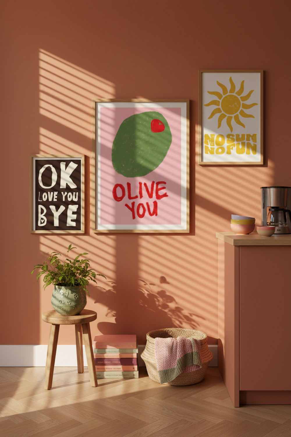 Playful 'Olive You' Quote Art Print as part of a gallery wall arrangement