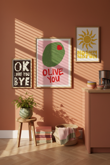 Playful 'Olive You' Quote Art Print as part of a gallery wall arrangement