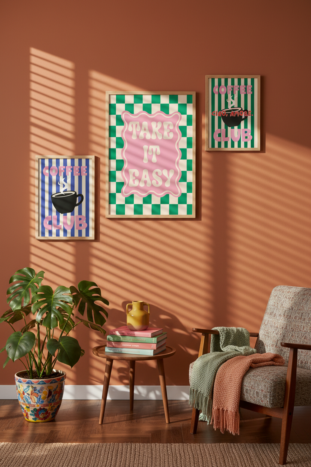Playful 'Take It Easy' Quote Art Print as part of a gallery wall arrangement