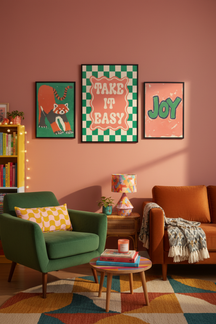 Playful 'Take It Easy' Typography Print as part of a gallery wall arrangement