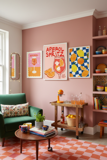 Playful Aperol Spritz Art Print as part of a gallery wall arrangement