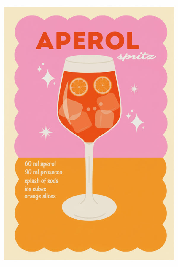 Playful Aperol Spritz Recipe Art Print – wall art print by LOUDHAUS
