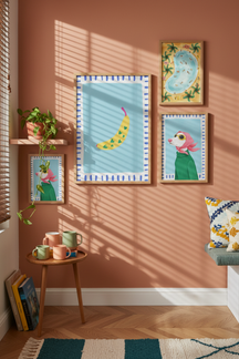 Playful Banana Illustration Art Print as part of a gallery wall arrangement