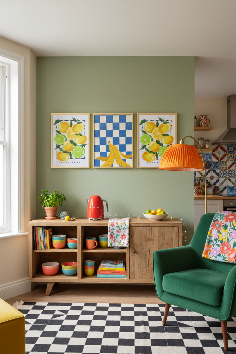 Playful Banana Peel Checkerboard Art Print as part of a gallery wall arrangement