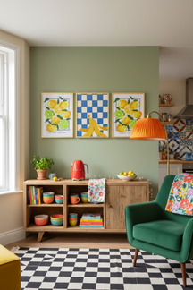 Playful Banana Peel Checkerboard Art Print as part of a gallery wall arrangement