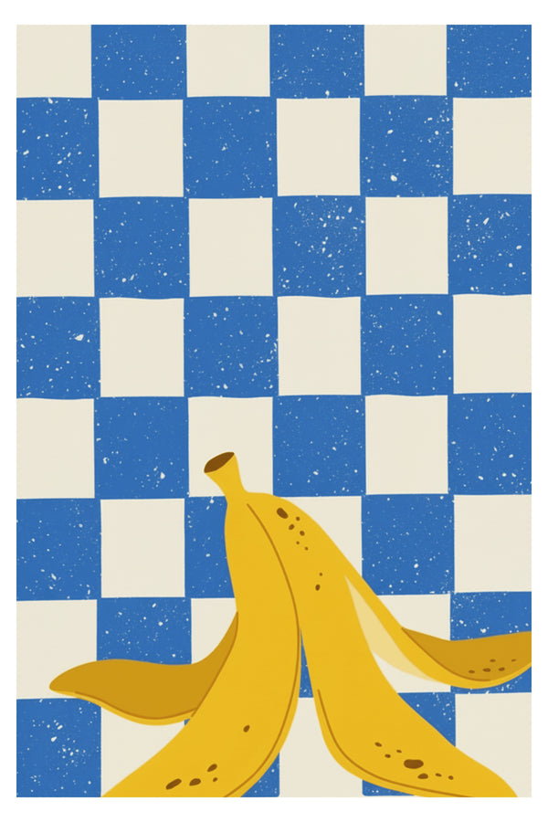 Playful Banana Peel Checkerboard Art Print – wall art print by LOUDHAUS