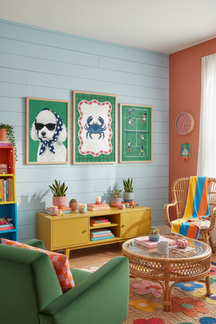 Playful Blue Crab Art Print as part of a gallery wall arrangement