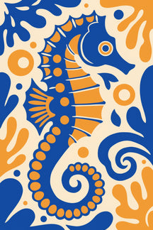 Playful Blue Seahorse Art Print – wall art print by LOUDHAUS