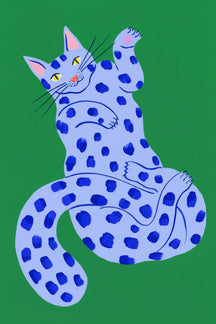 Playful Blue Spotted Cat Art Print – wall art print by LOUDHAUS