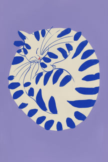 Playful Blue Striped Cat Art Print – wall art print by LOUDHAUS