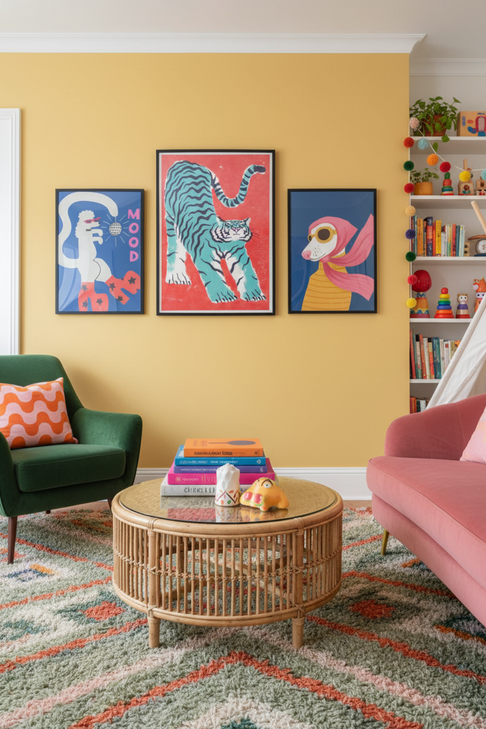 Playful Blue Tiger Art Print as part of a gallery wall arrangement