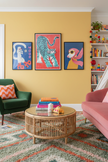 Playful Blue Tiger Art Print as part of a gallery wall arrangement