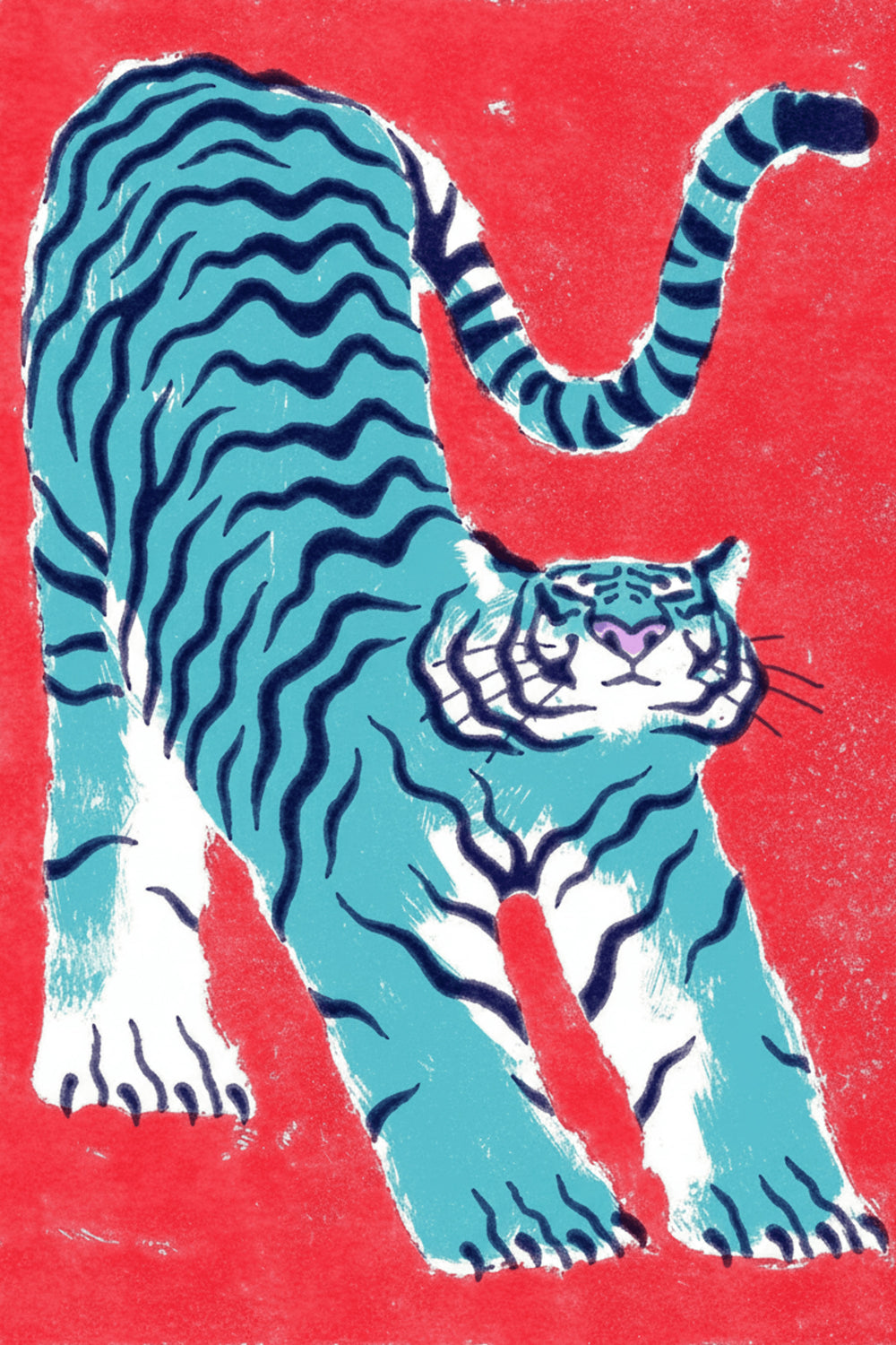 Playful Blue Tiger Art Print – wall art print by LOUDHAUS