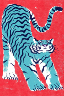 Playful Blue Tiger Art Print – wall art print by LOUDHAUS