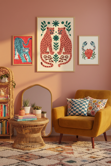 Playful Cheetah Duo Art Print as part of a gallery wall arrangement