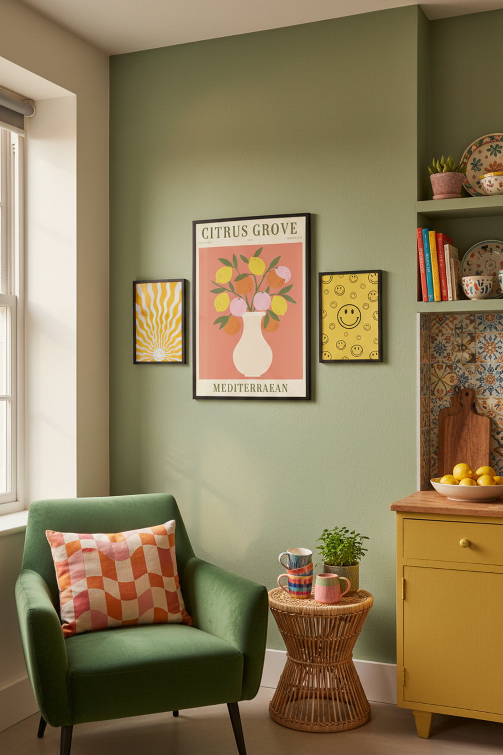 Playful Citrus Grove Art Print as part of a gallery wall arrangement