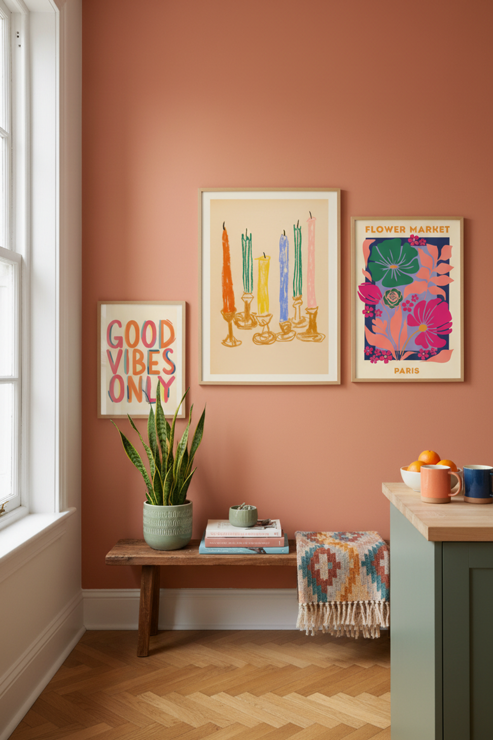 Playful Colourful Candles Art Print as part of a gallery wall arrangement