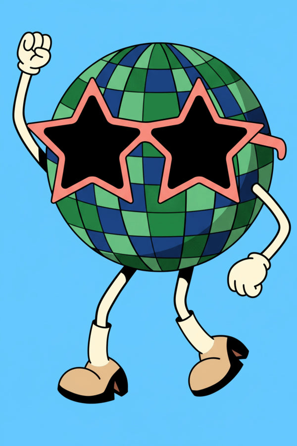 Playful Disco Ball Character Art Print – wall art print by LOUDHAUS