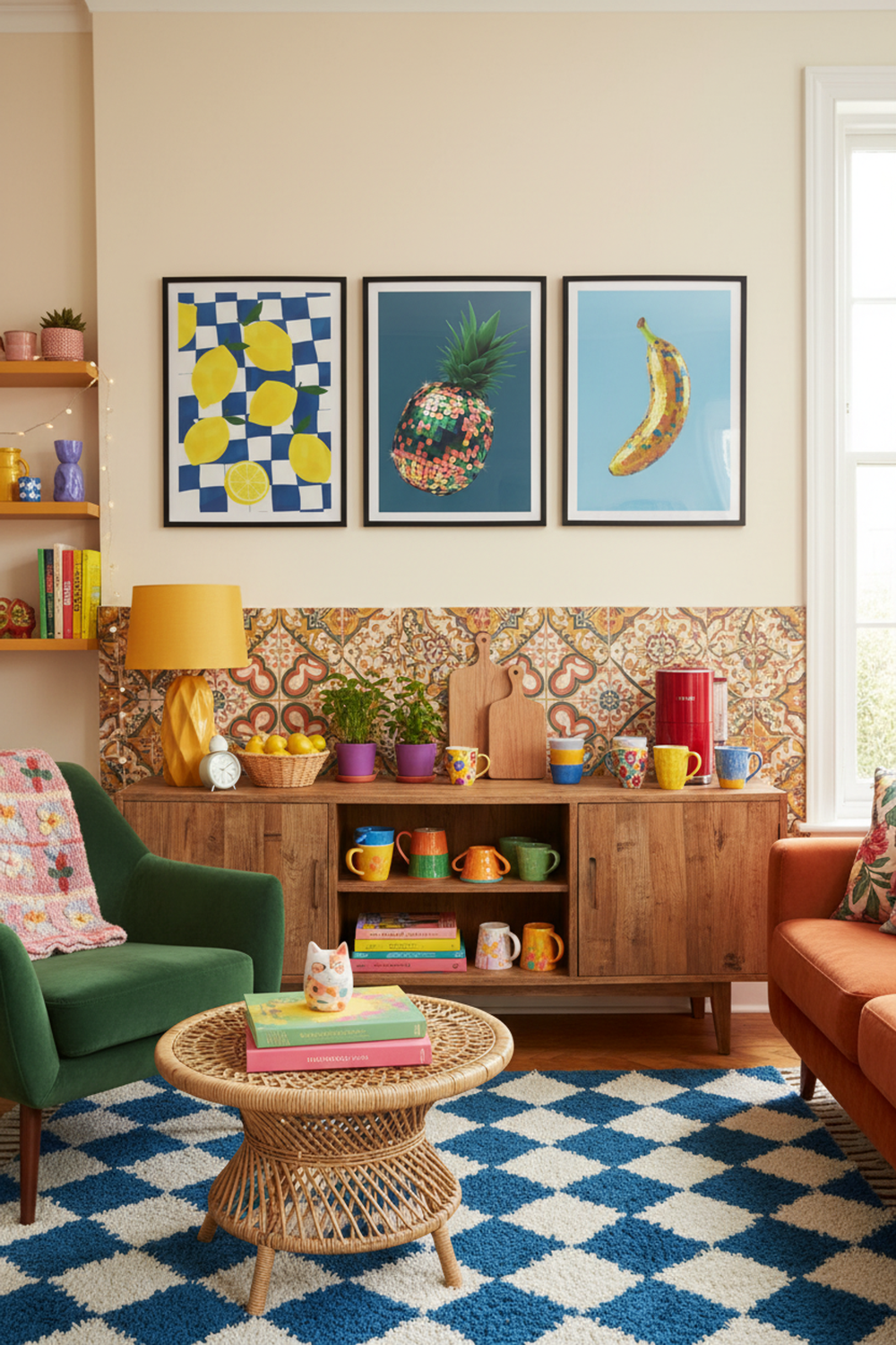 Playful Disco Pineapple Art Print as part of a gallery wall arrangement