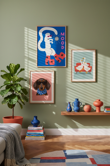 Playful Disco Poodle Art Print as part of a gallery wall arrangement
