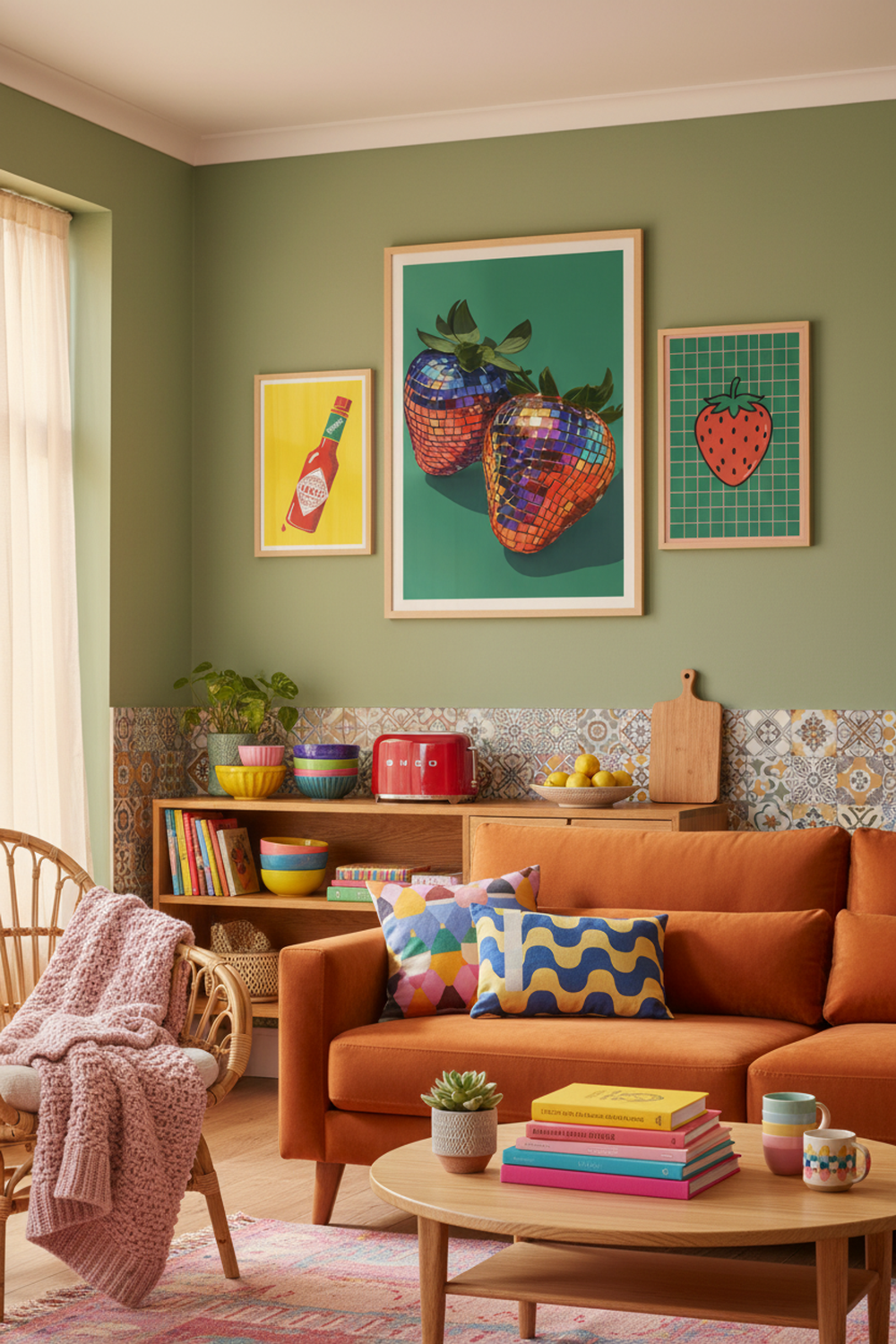 Playful Disco Strawberry Art Print as part of a gallery wall arrangement