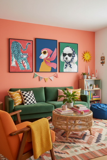 Playful Dog Aviator Art Print as part of a gallery wall arrangement